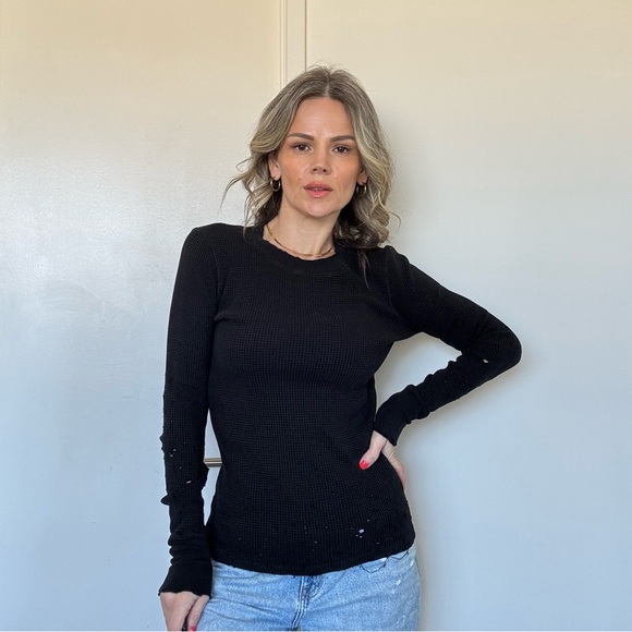 Cotton Citizen Distressed Waffle Knit Crew - Picture 7 of 13